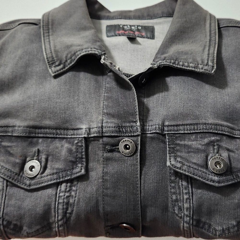 TORRID Distressed Gray Denim Jacket